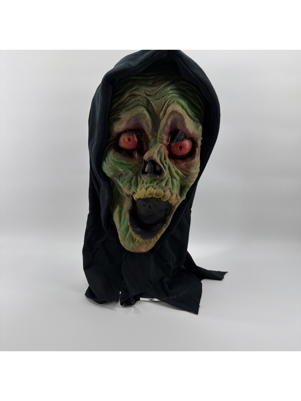 Green Ghoul/Zombie Halloween Costume Mask W/Black Fabric Hood